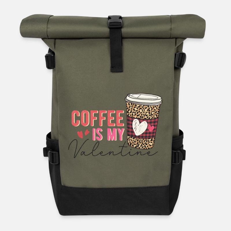 Coffee is My Valentine - Roll Top Backpack - olive/black