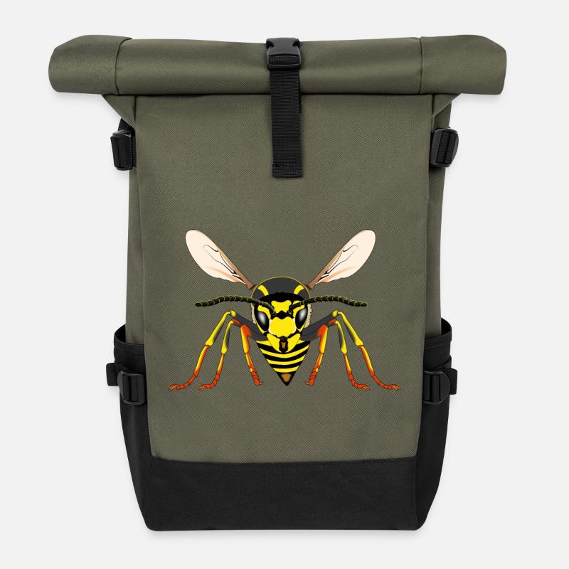Wespe von vorne - Rolltop Rucksack - Olive/Schwarz