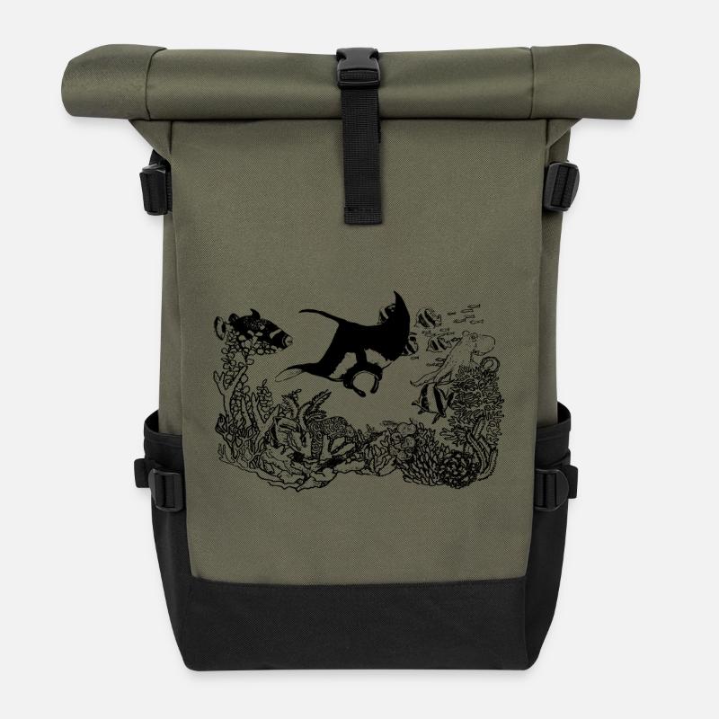 UNTER DEM MEER - Rolltop Rucksack - Olive/Schwarz