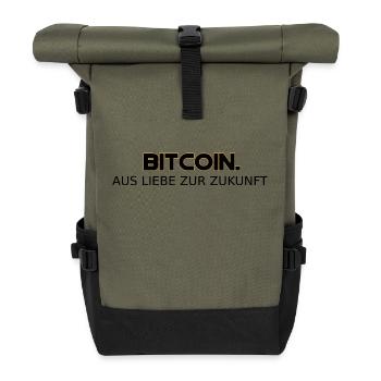 Bitcoin Shirt für Zukunftsdenker - Rolltop Rucksack - Olive/Schwarz - Vorne