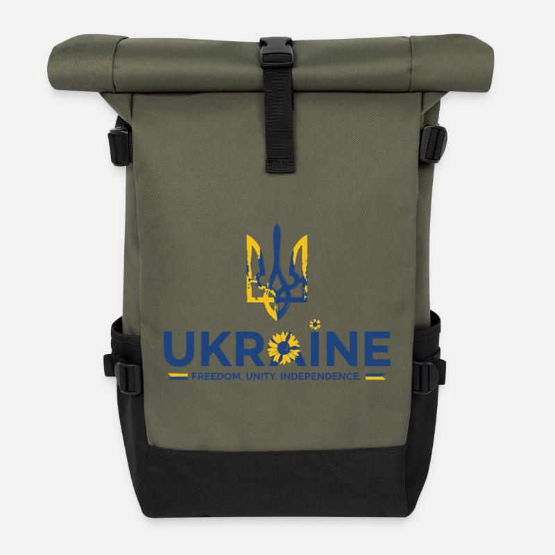 Trident Sunflower Ukraine Flag - Roll Top Backpack - olive/black