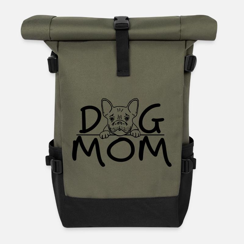 Maman de chien | Dessin d’art de lignes Bulldog mignon - Sac à dos roll top - olive/noir