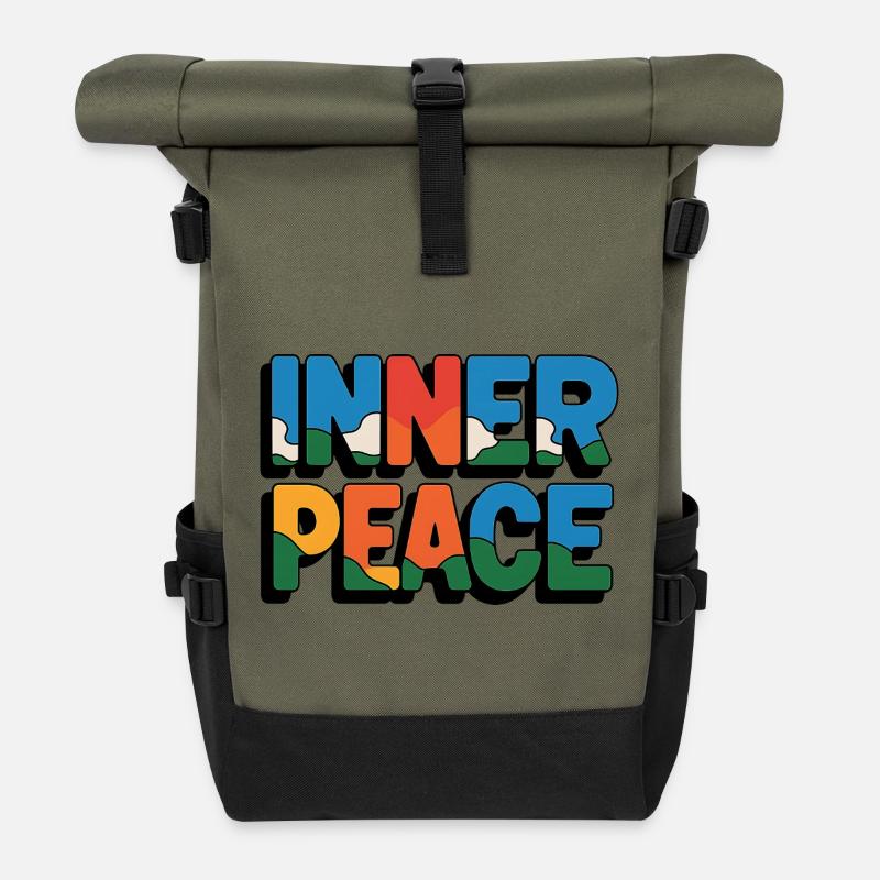Inner Peace Regenbogen-Buchstaben - Rolltop Rucksack - Olive/Schwarz