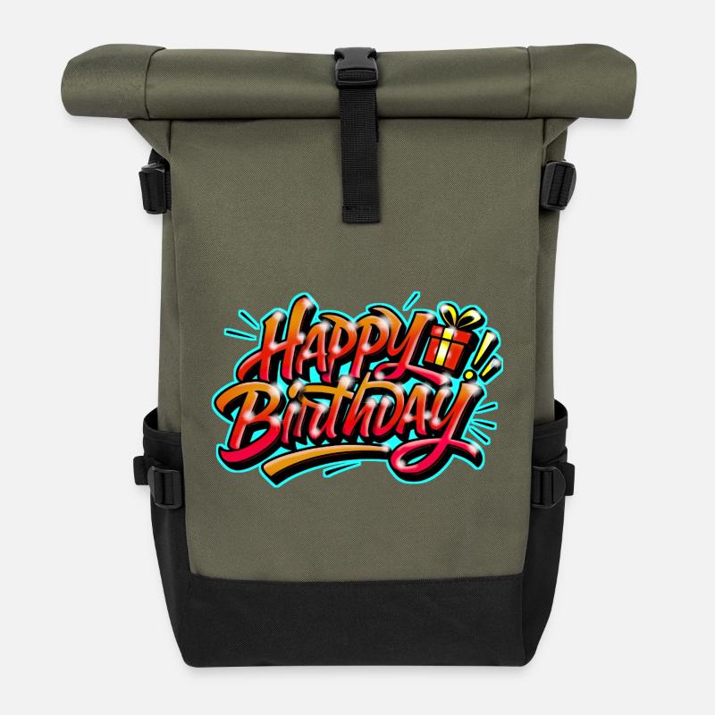 Graffiti HAPPY BIRTHDAY Name gift ideal - Roll Top Backpack - olive/black