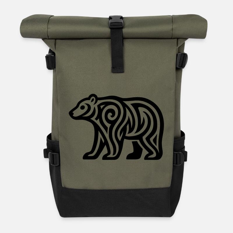Just a Black Bear #1 / JustN-imal - Roll Top Backpack - olive/black
