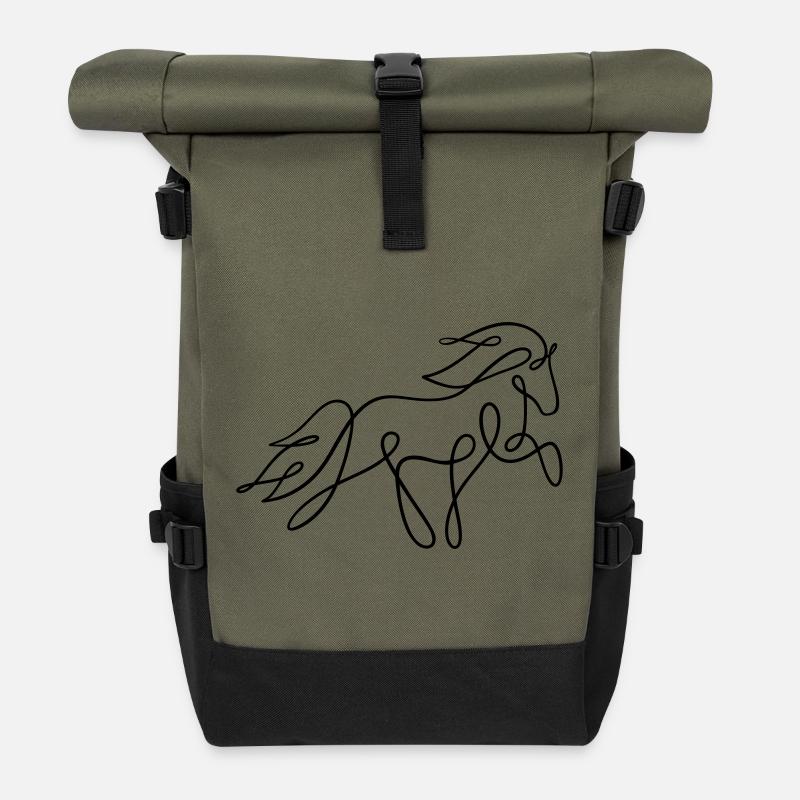 Islandpferd im Tölt als Oneliner - Rolltop Rucksack - Olive/Schwarz