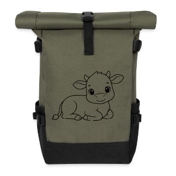 Lying Calf Cow Baby Outline - Roll Top Backpack - olive/black - Front
