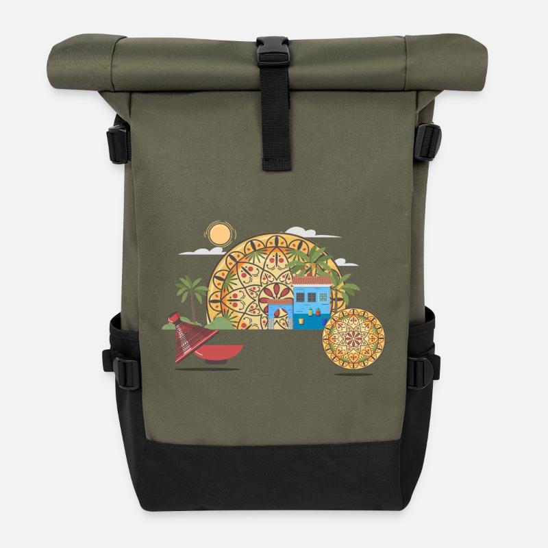 Moroccan Vector Mandala & Cultural Illustration - Sac à dos roll top - olive/noir