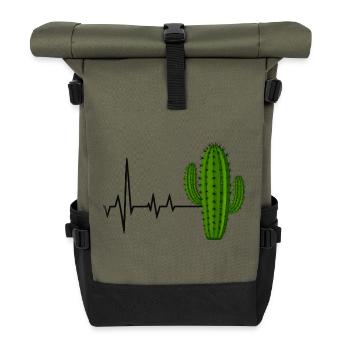 Heartbeat Cactus Design - Roll Top Backpack - olive/black - Front
