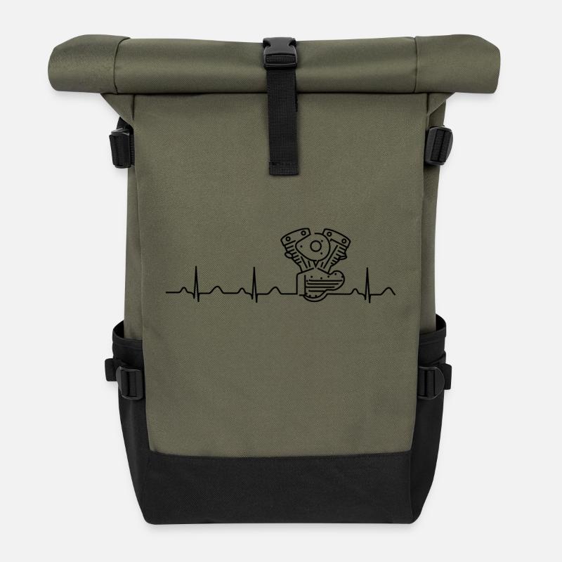 V2 Shovelhead Heartbeat black - Rolltop Rucksack - Olive/Schwarz