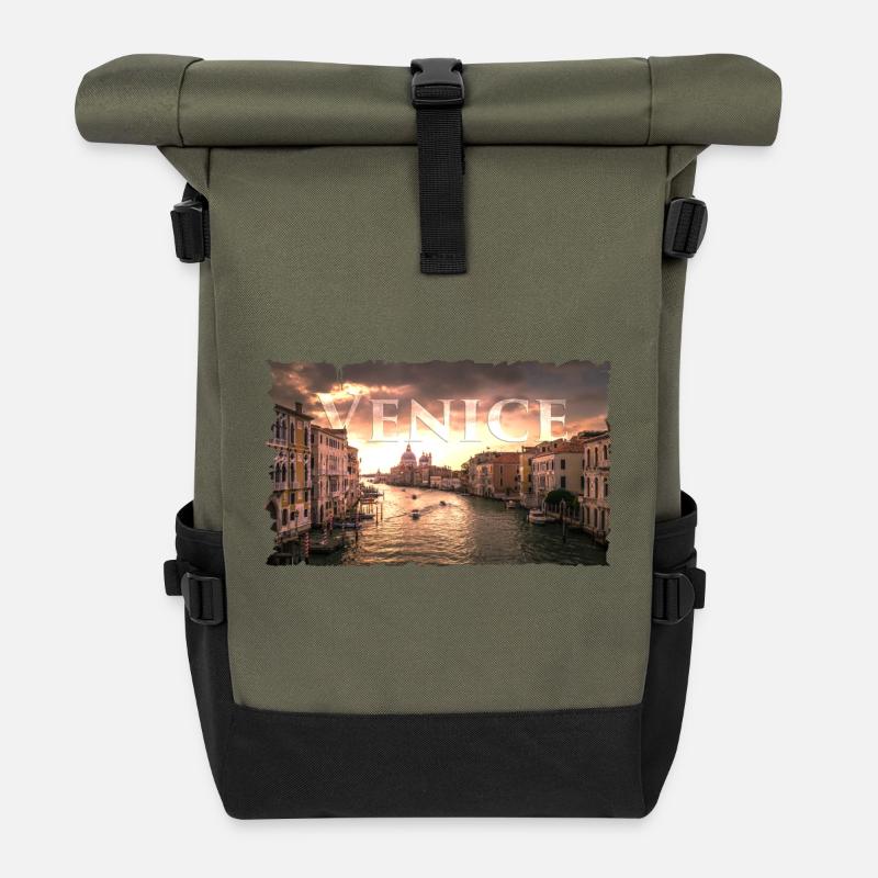 Stadt Venedig Venice Rialto Geschenk Idee - Rolltop Rucksack - Olive/Schwarz