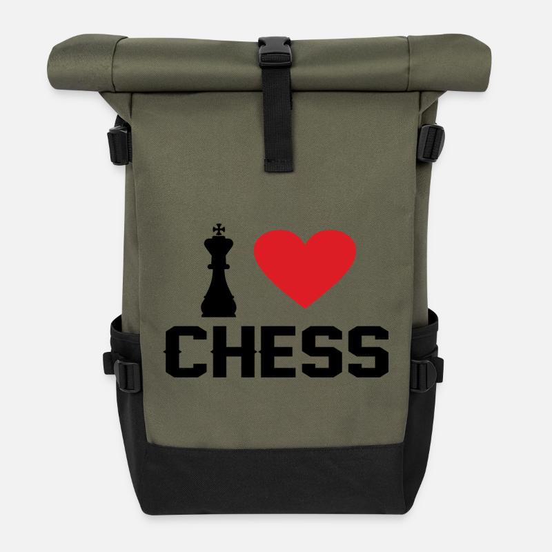 Ich liebe Schach - Rolltop Rucksack - Olive/Schwarz