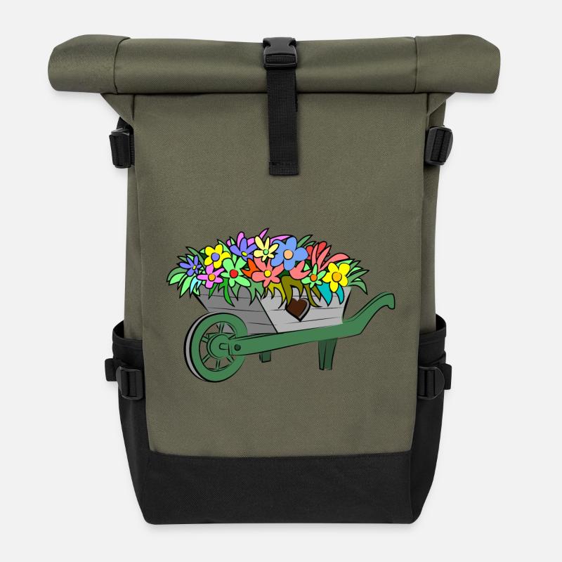 Blumen Frühling - Rolltop Rucksack - Olive/Schwarz