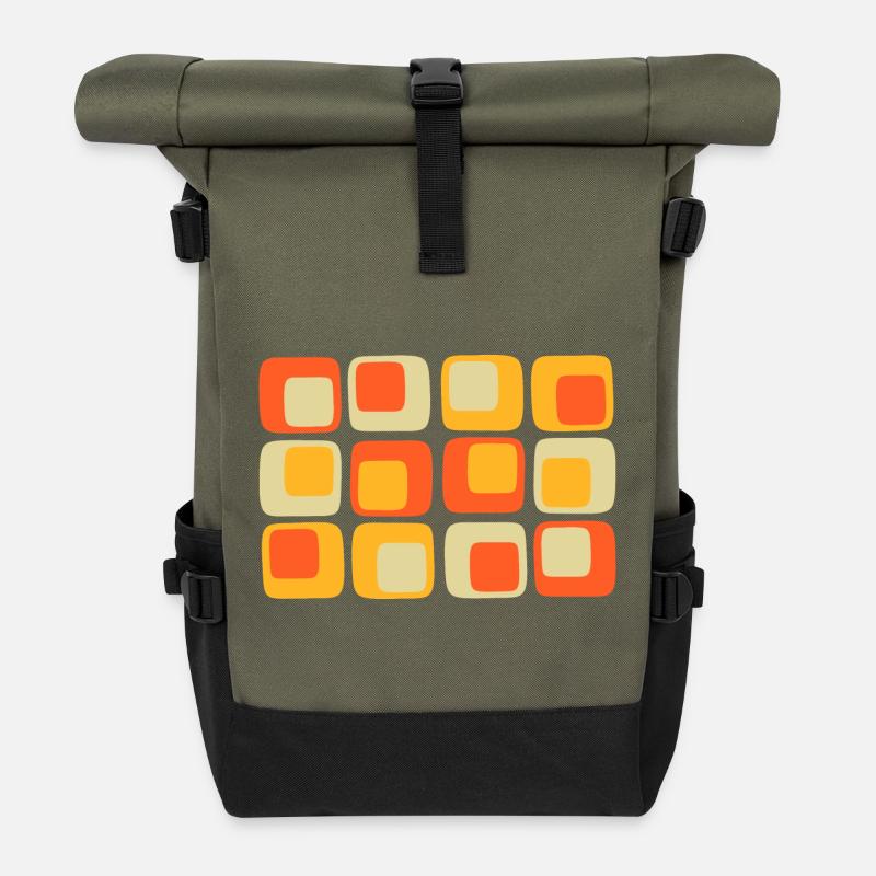 70er Jahre Muster - Rolltop Rucksack - Olive/Schwarz