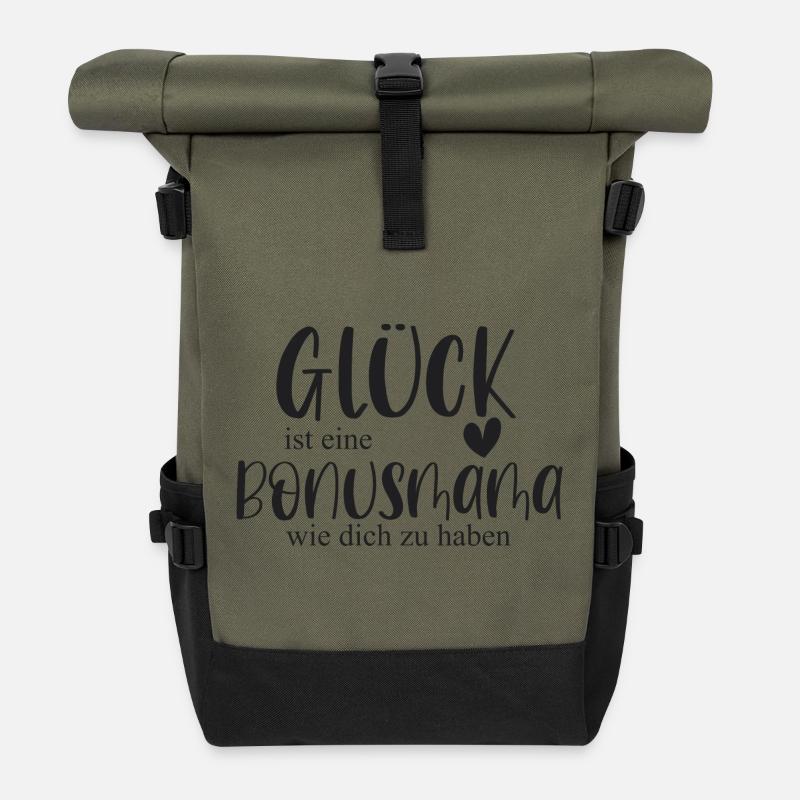 Bonusmama Muttertag Geschenk Mama Glück - Rolltop Rucksack - Olive/Schwarz