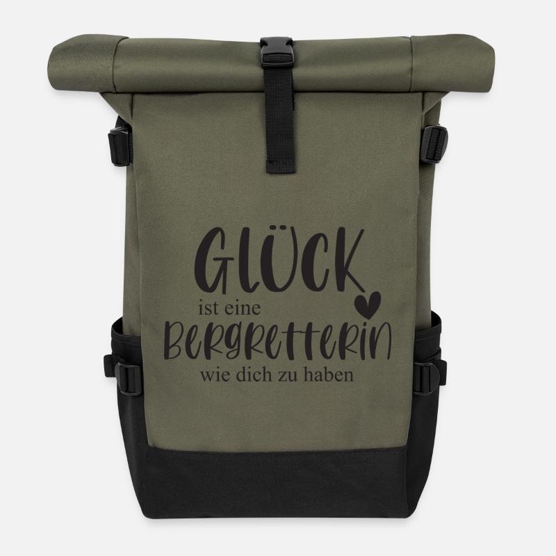 Bergretterin Berg Klettern Berg Geschenk - Rolltop Rucksack - Olive/Schwarz