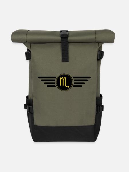 Sternzeichen Skorpion, exklusives T-Shirt Design - Rolltop Rucksack - Olive/Schwarz