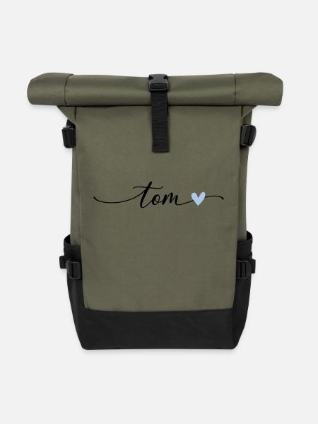 Tom Name Kalligrafie Schrift - Rolltop Rucksack - Olive/Schwarz