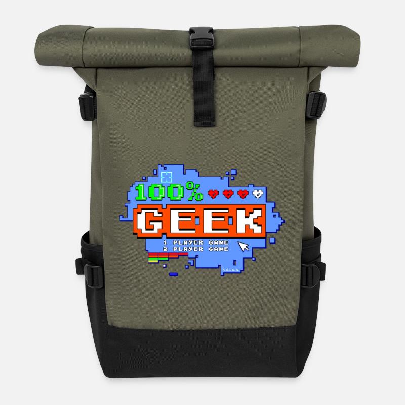 100% Geek - Roll Top Backpack - olive/black