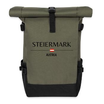 "Steiermark – Austria Collection: Caps, T-Shirts, - Rolltop Rucksack - Olive/Schwarz - Vorne