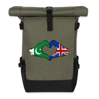 Pakistan Grossbritanien Flagge Hände Herzform - Rolltop Rucksack - Olive/Schwarz - Vorne