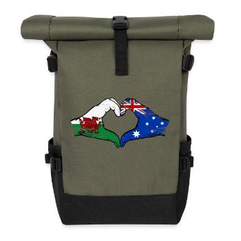 Wales Australia flag hands heart shape used - Roll Top Backpack - olive/black - Front