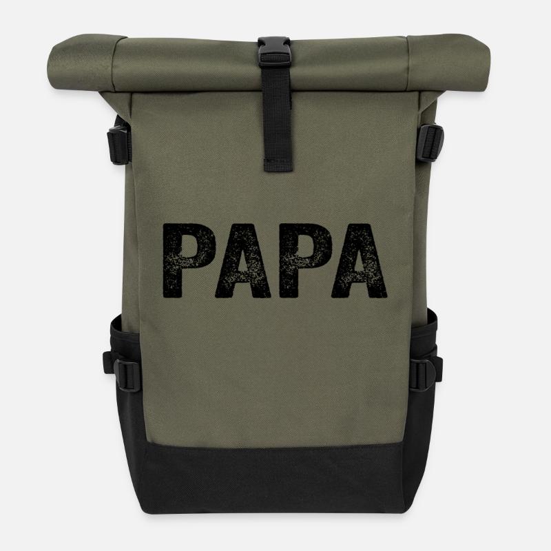 Papa Vater Dad Geschenk - Rolltop Rucksack - Olive/Schwarz