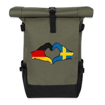 Germany Sweden Flag Hands Heart Shape - Roll Top Backpack - olive/black - Front