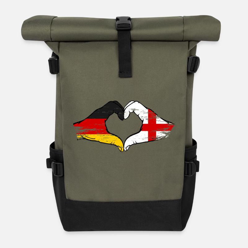Germany England Flag Hands Heart Shape Used - Roll Top Backpack - olive/black