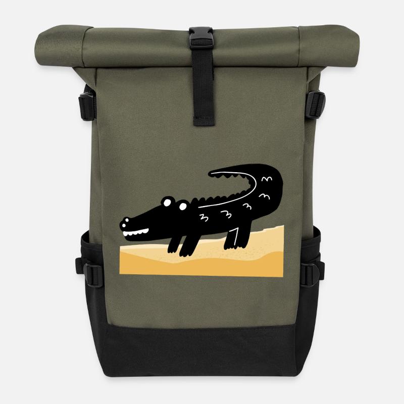 crocodile noir - Sac à dos roll top - olive/noir