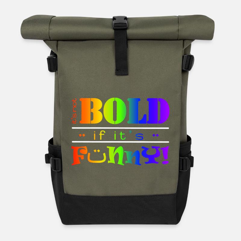 Vibrant Rainbow Funny Bold Text Design - Roll Top Backpack - olive/black