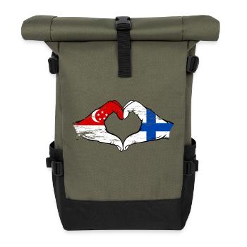 Singapur Finnland Flagge Hände Herzform used - Rolltop Rucksack - Olive/Schwarz - Vorne