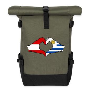 Österreich Uruguay Flagge Hände Herzform - Rolltop Rucksack - Olive/Schwarz - Vorne
