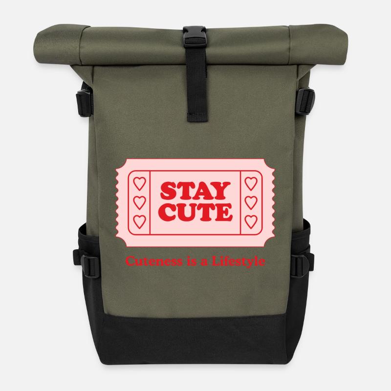Playful Heart Ticket Design - Roll Top Backpack - olive/black