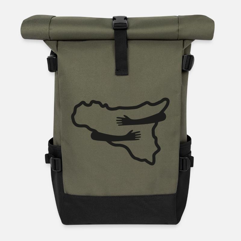 Sizilien im Herzen – Minimalversion - Rolltop Rucksack - Olive/Schwarz