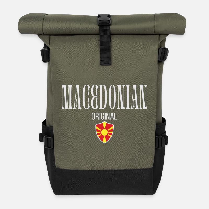 Mazedonisches Original, ich liebe Mazedonien - Rolltop Rucksack - Olive/Schwarz