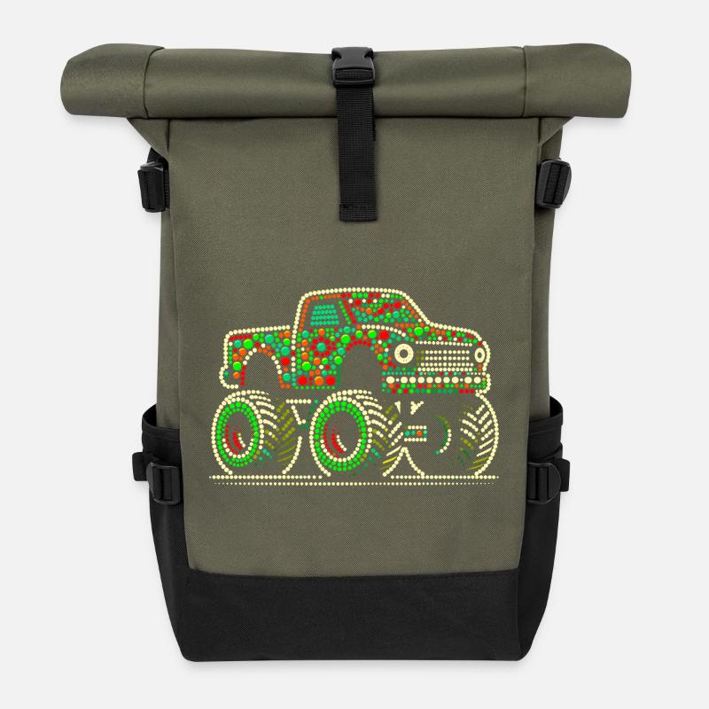 Spotty shirt Beadwork Monster Truck - Roll Top Backpack - olive/black