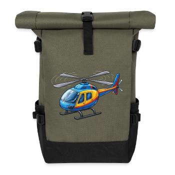 Helicopter Cartoon - Roll Top Backpack - olive/black - Front