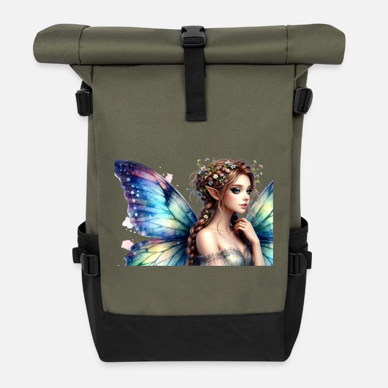 Irisierende Feenkrone - Rolltop Rucksack - Olive/Schwarz