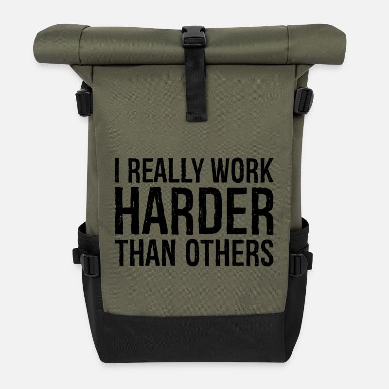 Ich arbeite wirklich härter als andere - Rolltop Rucksack - Olive/Schwarz
