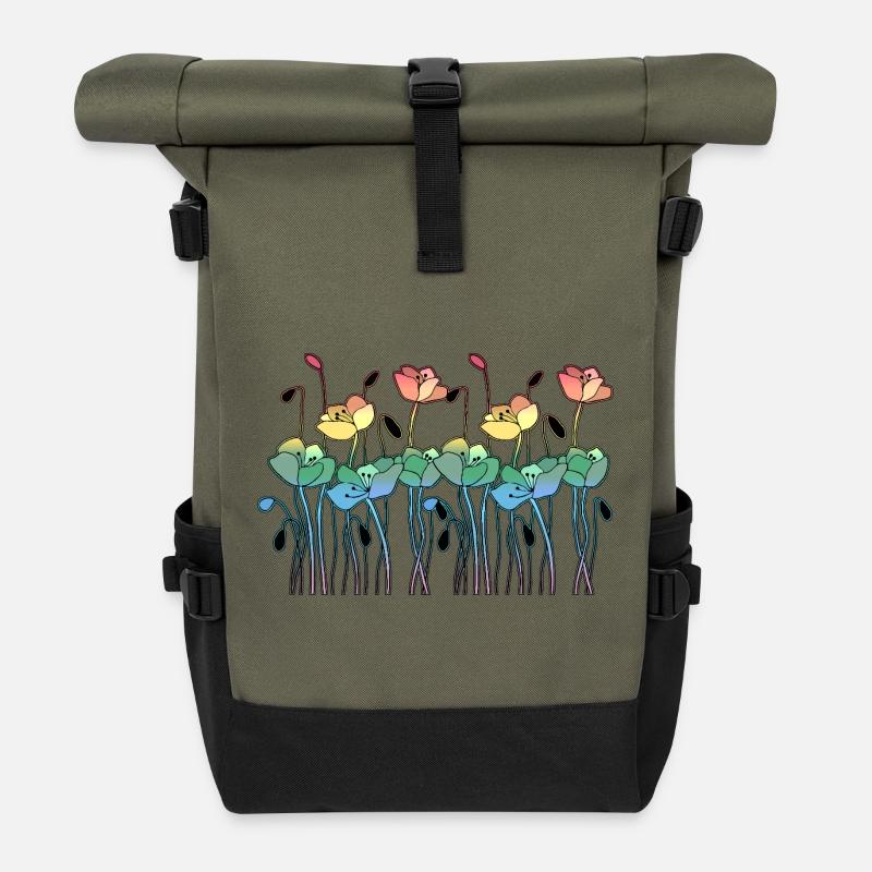 Blumen - Rolltop Rucksack - Olive/Schwarz