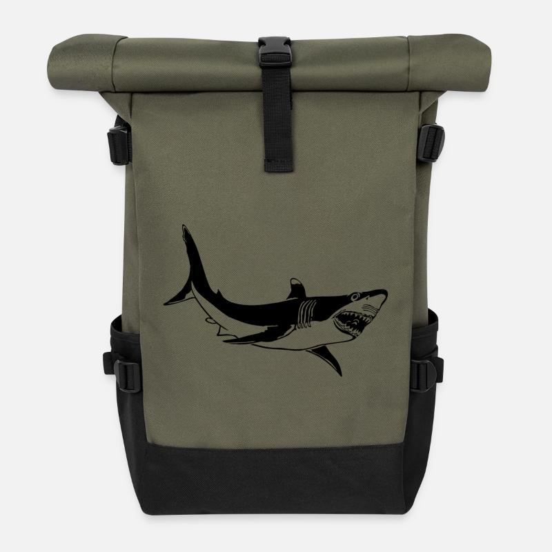 shark - Roll Top Backpack - olive/black