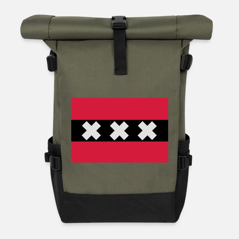 Drapeau de Amsterdam - Sac à dos roll top - olive/noir