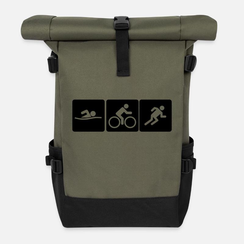 Swim Bike Run Triathlon - Roll Top Backpack - olive/black