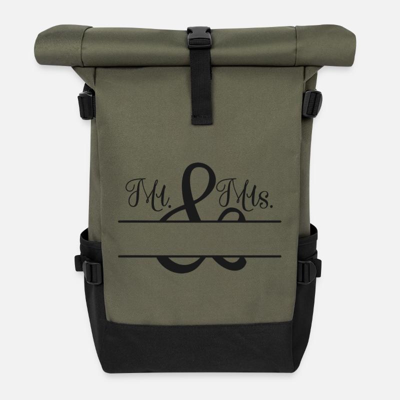 Mr. & Mrs. + Name to customize - Roll Top Backpack - olive/black