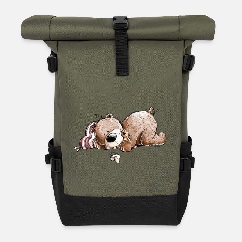 Drolliger Brauner Bär Schläft Und Träumt - Rolltop Rucksack - Olive/Schwarz
