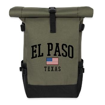 El Paso Texas Retro Shirt - Rolltop Rucksack - Olive/Schwarz - Vorne