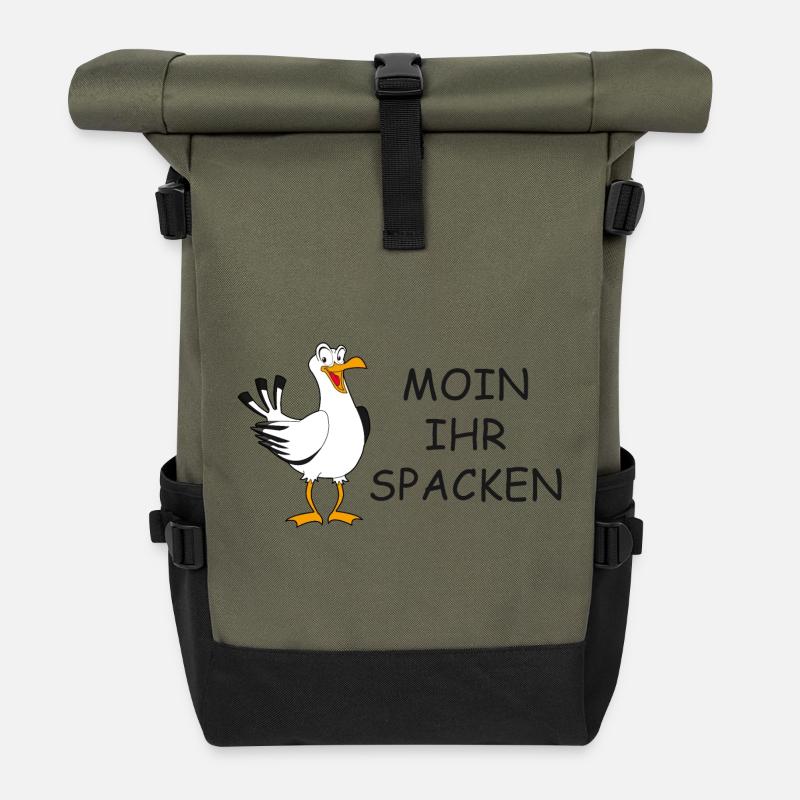 Moin ihr Spacken - Rolltop Rucksack - Olive/Schwarz
