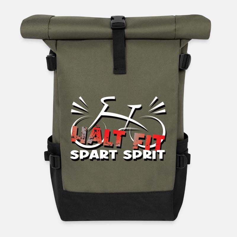 Biker Mountainbiker Bikerin nachhaltige Mode - Rolltop Rucksack - Olive/Schwarz