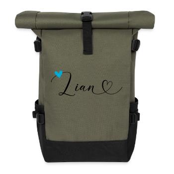 Lian Surname First Name Calligraphy Heart - Roll Top Backpack - olive/black - Front